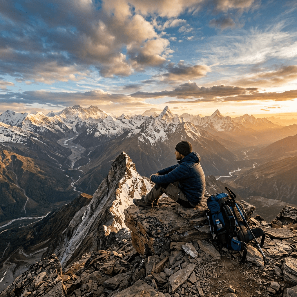 Man sitting on mountain top