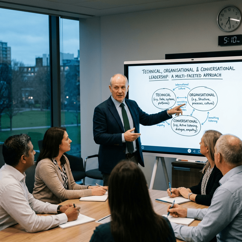 Principal explaining technical organisational conversational leadership